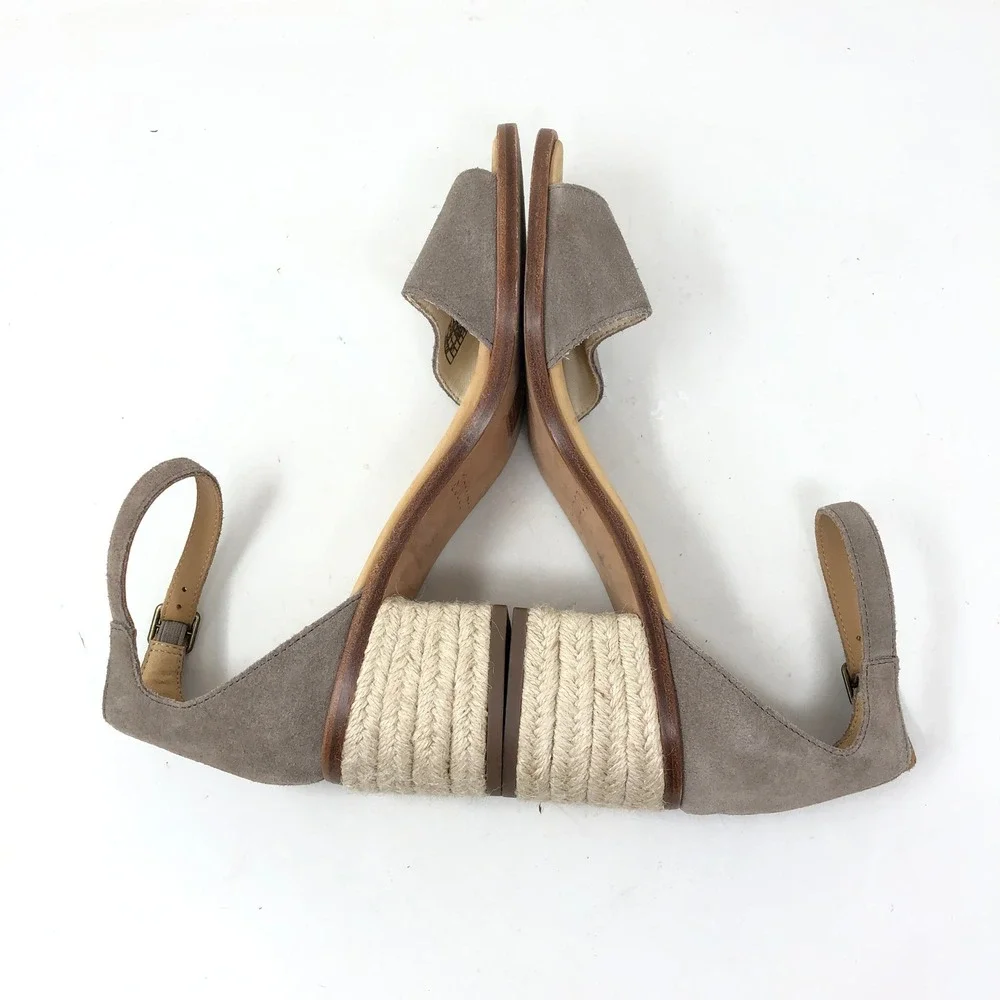 Soludos Womens 9 Capri Espadrille Heel Sandals Gray Taupe Suede Ankle Strap
